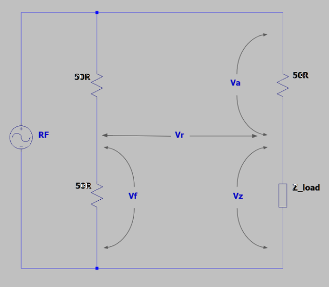 Circuit diagram of a Wheatstone Bridge showing location of voltage measurements